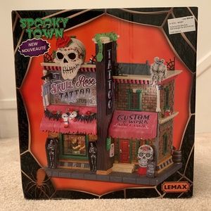 Lemax Spooky Town Skull & Rose Tattoo Studio New
